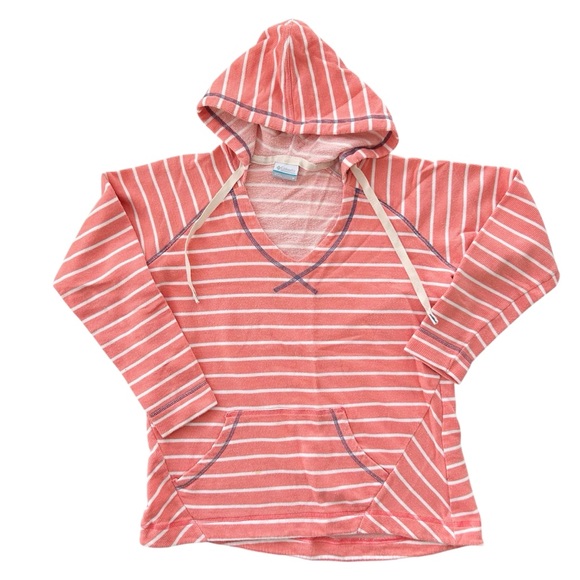 Columbia Tops - Columbia PFG Cotton Terry Coral Stripes Tropic Haven Beachy Hoodie Sz M (8/10)